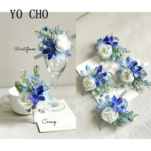 Yo Cho Royal Blue Rose Wrist Corsage Bracelet Hand Flowers Brooch Yo Cho Royal Blue Rose Wrist Corsage Bracelet Hand Flowers Brooch Party Bridal Prom Wedding Decor