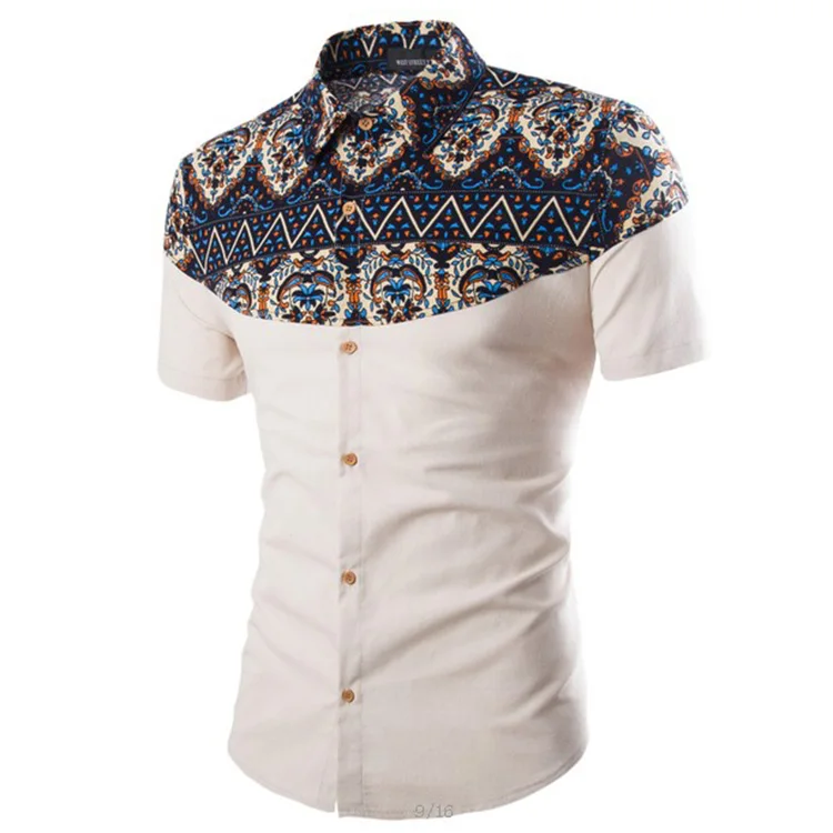 2018 новый бренд Национальный ветер цветок тонкий Для мужчин S короткий рукав Рубашки домашние муж. модный пэчворк летняя хлопковая рубашка