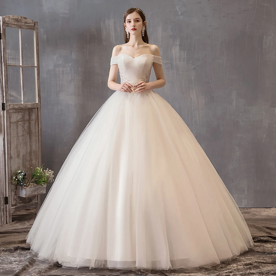 

ADLN Gorgeous Off the Shoulder Ball Gown Bridal Gowns Robe De Mariee Sleeveless Sweetheart Beading Tulle Wedding Dress for Bride