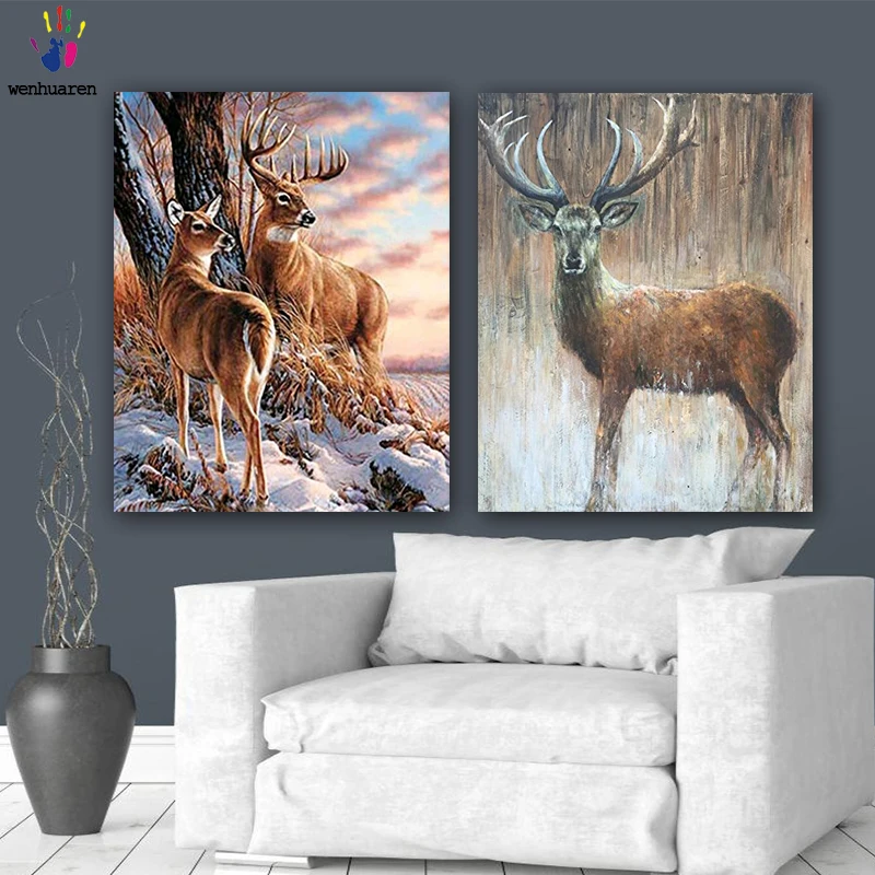 

DIY colorings pictures by numbers with colors Sika deer picture drawing painting by numbers framed Home