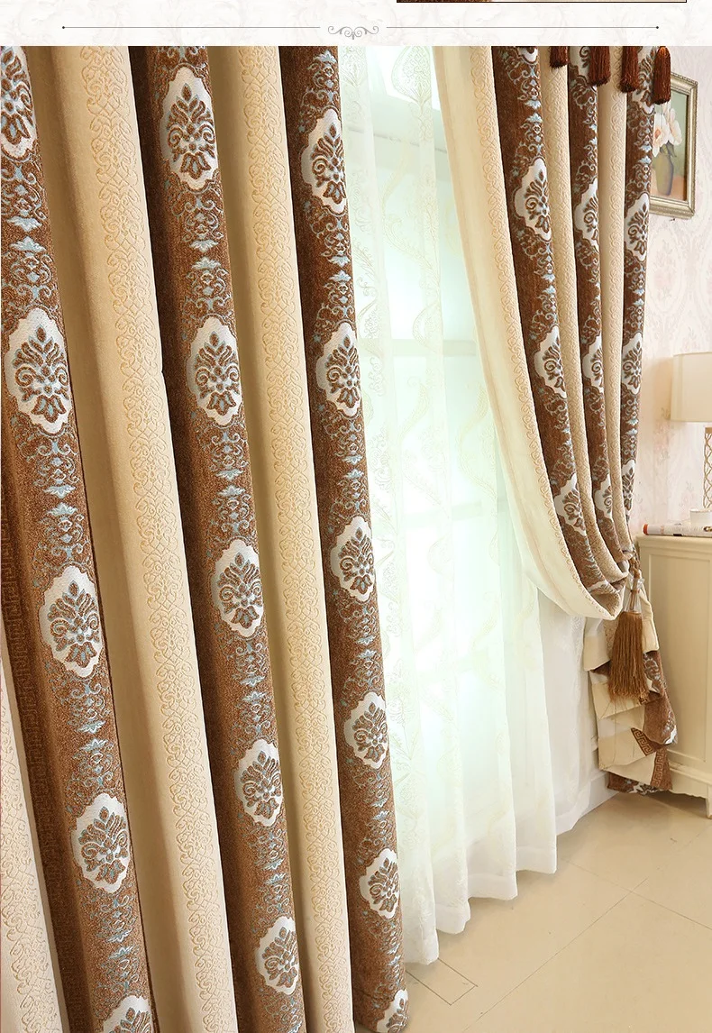 Thick Chenille Jacquard Curtains for Living Dining Room Bedroom Blackout Curtains Custom