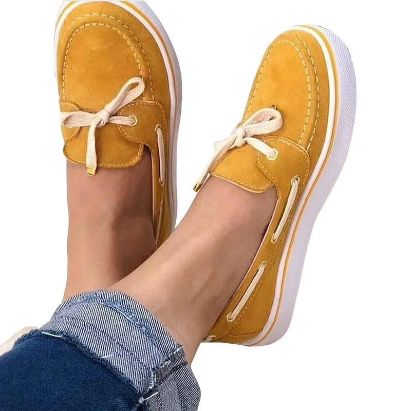 

Oeak Women Casual Flat Shoes Suede Bowtie Flats Feamle Fashion Comfortable Platform Loafers Ladies Footwear Plus Size
