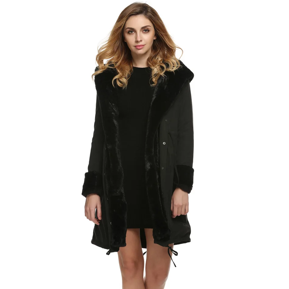 Winter Coat Women Hooded Coats Jackets 2017 Parka Faux Fur Pockets Long