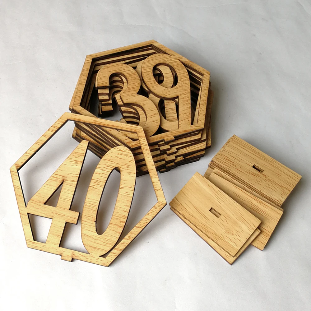 

1-40 Hexagonal Hollowed Digital Table Card Wedding Decoration Wooden Table License Plate Banquet Table Digital Seat Deck