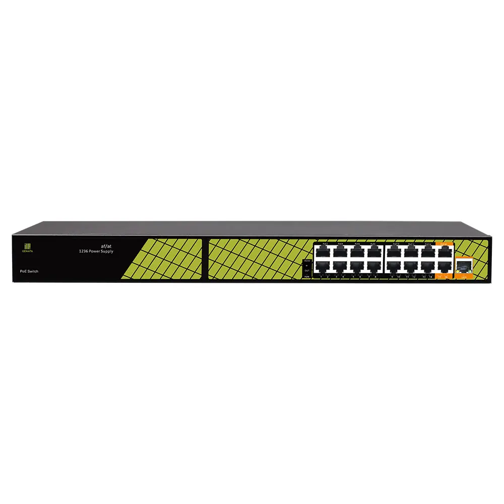 

High quality 16 port Ethernet poe switch with 1 gigabit uplink and 2 gigabit RJ45 PoE port for IP Camera