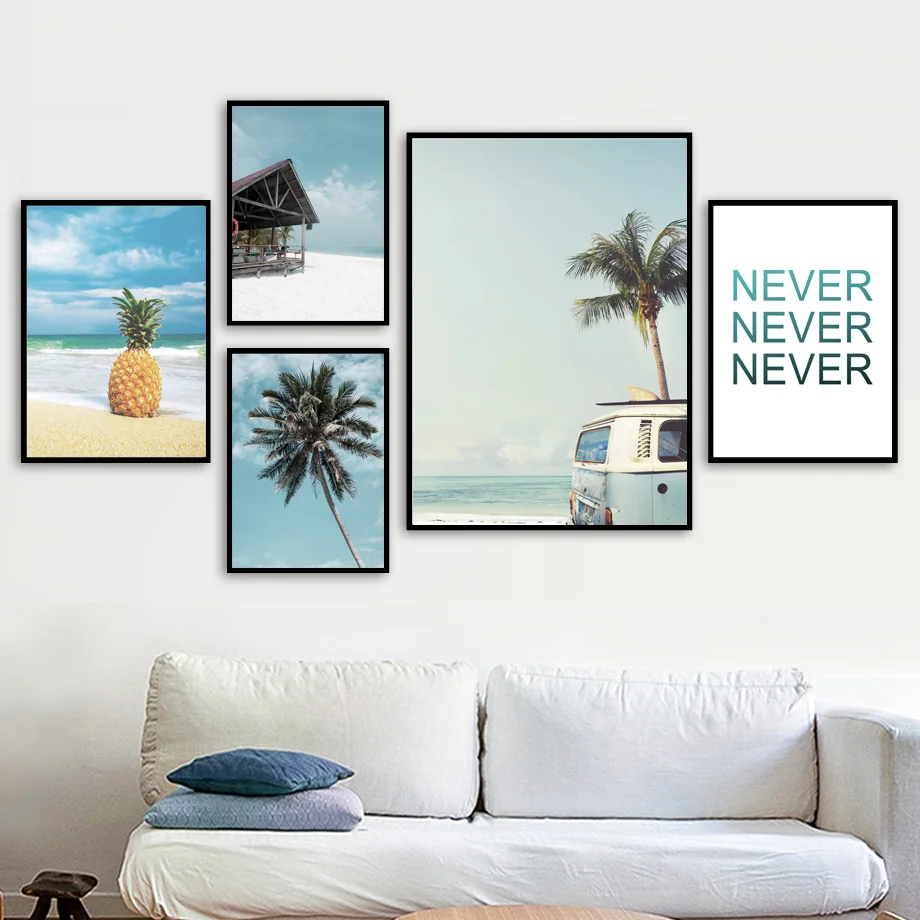 

Palm Tree Pineapple Beach Seascape Quotes Wall Art Canvas Painting Nordic Posters And Prints Wall Pictures For Living Room Decor