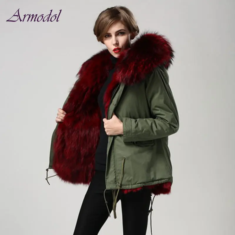 Compare 2017 Winter New Style Fur Jacket Big size Wind Coat with Big Raccoon Hood Real Fox Fur Jacket Factory Direct Sale Women Parka