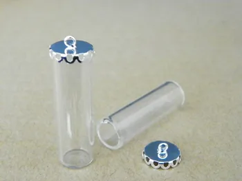 

Diy 40x12mm One side open Tube shap glass globe with silver plated flower ring base no filler glass bottle jewelry pendant
