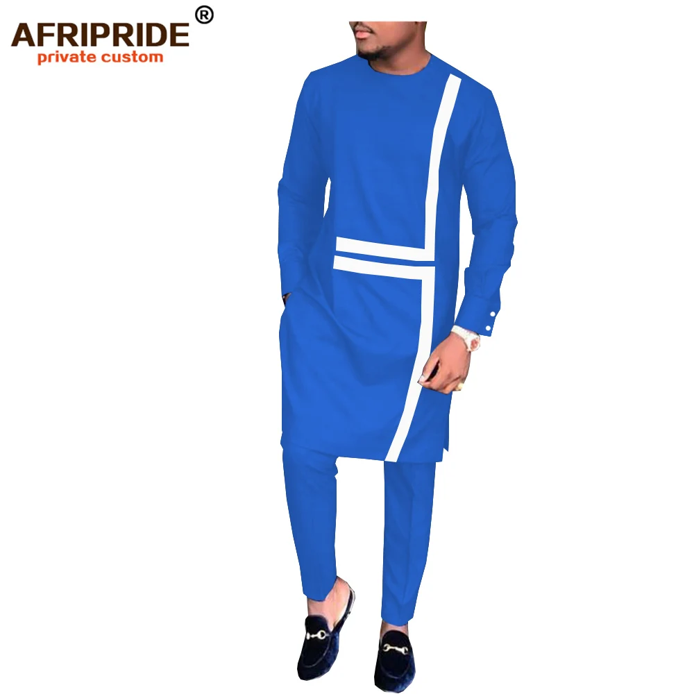 

african men's suit ankara print AFRIPRIDE tailor made full sleeve long top+full length pants men's casual set A1816008