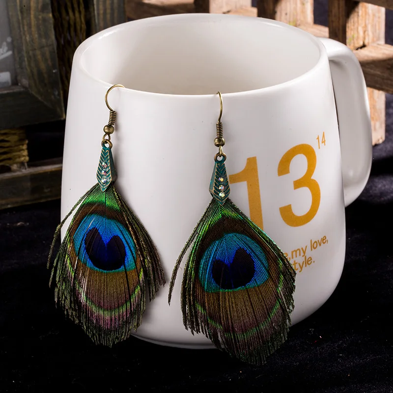 Pendientes bijoux (украшения своими руками) boucle d'oreille femme 2017 модные натуральное павлинье