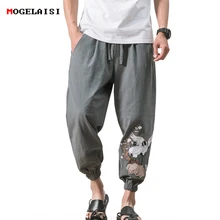 MOGELAISI мужские брюки из льна и хлопка с китайской вышивкой льняные брюки мужские брюки таинственный Восток эластичный пояс размера плюс M-5XL K53