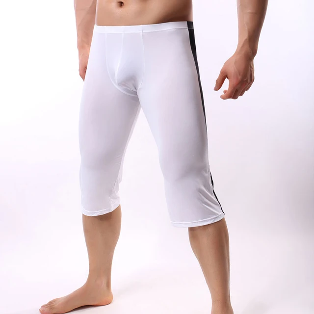 Pantalon de nuit en soie glacée Ultra-mince pour homme sous-vêtement Sexy  avec poche pour pénis Legging de sport sous-vêtement élastique