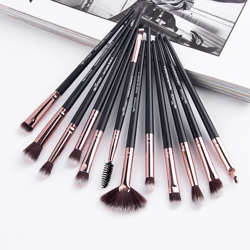 

Anmor 12Pcs/Lot Makeup Brushes Eyebrow Eyeshadow Cleaner Blending Make Up Brush Soft Synthetic Hair Cosmetic Pinceaux Maquillage