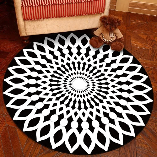 RAYUAN Nordic Style Black and White Round Rug Polyester Floor Mats Carpets Anti slip Rugs Chair