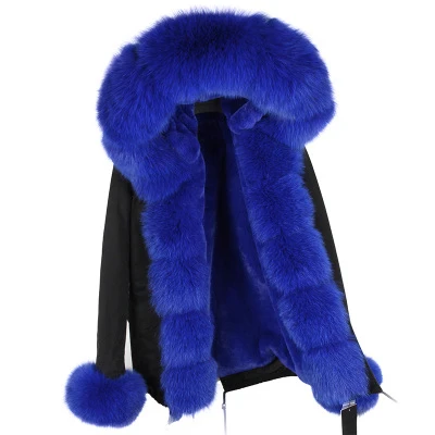 Бренд настоящий пуховик с мехом лисы зимняя куртка для женщин большой натуральный воротник теплый толстый серебристый PU Parkas зимнее пальто для женщин - Цвет: black coat blue fur