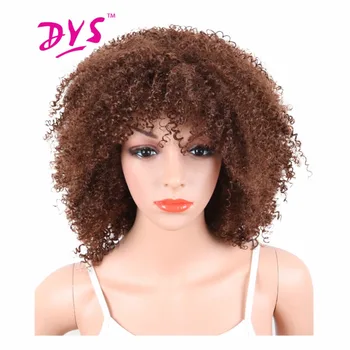 

Deyngs Pixie Cut Afro Kinky Curly Short Synthetic Wigs With Bangs For Black Women Naturally Brown Color African American Hair