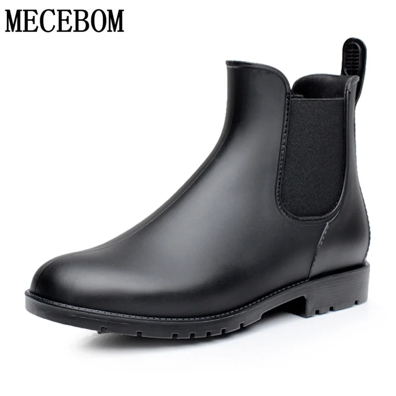 Prix Hommes Chelsea Bottes Noir PVC Rainboots pour Homme Slip on Imperméable Cheville Bottes jour de Pluie Hommes Chaussures Rainboot botas hombre 102 m