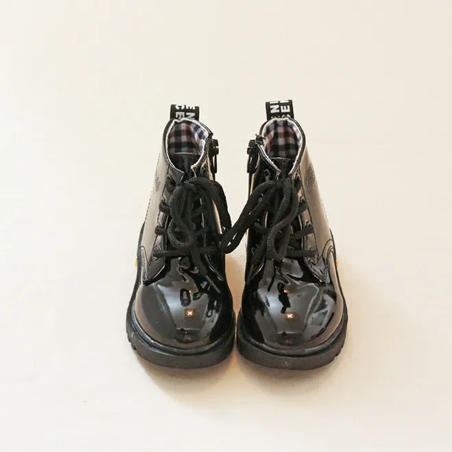 Новинка; Детские Ботинки martin из искусственной кожи; детские зимние ботинки из водонепроницаемого материала; плюшевые детские резиновые ботинки; модные кроссовки для девочек - Цвет: Black