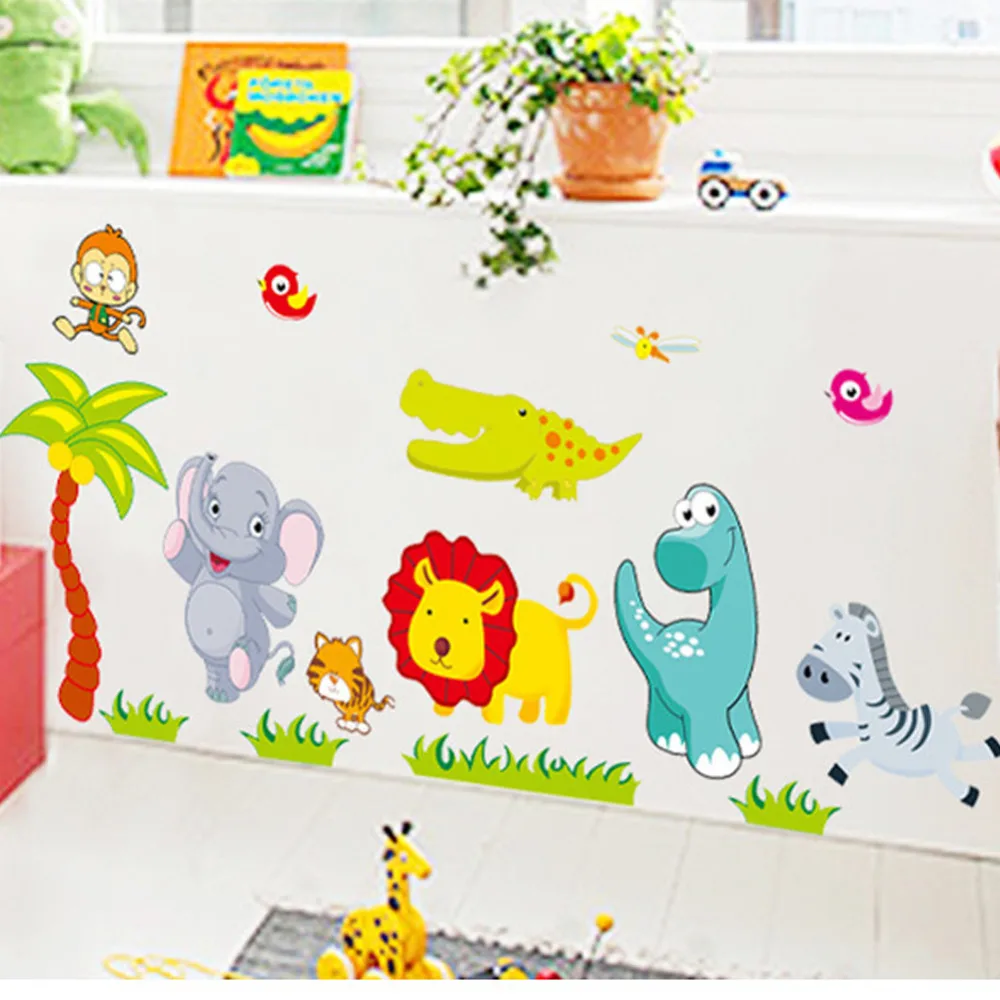 Kartun Hutan Liar Hewan Diy 3d Wallpaper Vintage Vinyl Wall Stiker