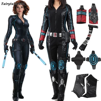 

Avengers 2 Age of Ultron Black Widow Cosplay Costume Superhero Halloween Natasha Romanoff Jumpsuit Accessories Sexy Outfit