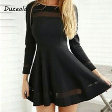 Duzeala, женское платье, весна-лето, для девушек, длина до колена, винтажное, Сетчатое, сексуальное, с круглым вырезом, черное, для вечеринок, платья, черное платье, S-XL