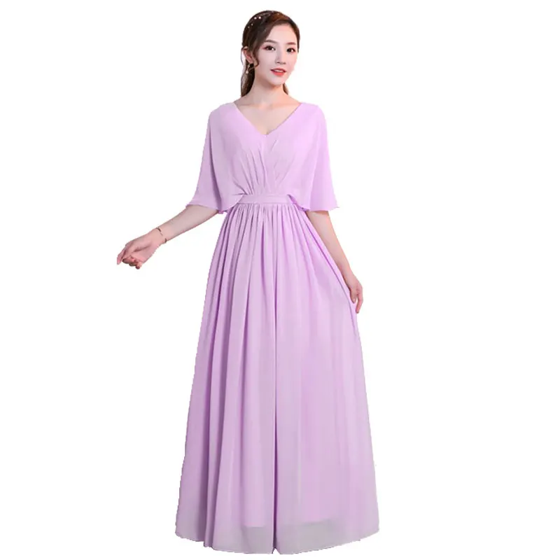 Light Purple E Красивые элегантные платья подружки невесты из шифона с v-образным вырезом и шнуровкой на спине; свадебное платье для гостей; 5 стилей; разные цвета; Brautjungfernkleid - Цвет: Light Purple E