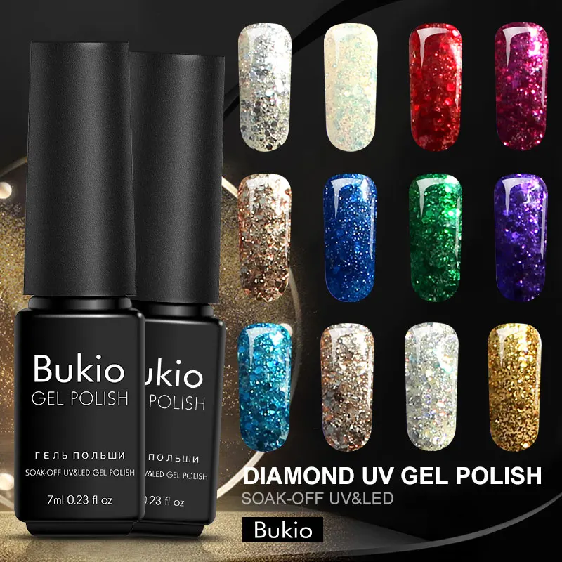 

Bukio Everything for Manicure Gel Varnish with Sparkles 3D Diamond Gel Lacquer 7ml Nail Design Novelties Gel Paint 20 Colors