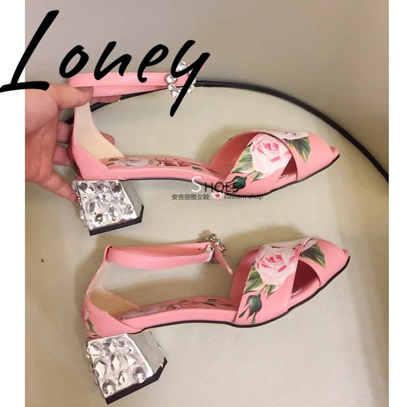 Frauen Echtes Heels Spitze Sexy High Offene Pic Starke As Sommer Gedruckt Sandalen Frühling Leder Perlen Pic Neue as Floral Ferse Loney Kristall TqzBfxB