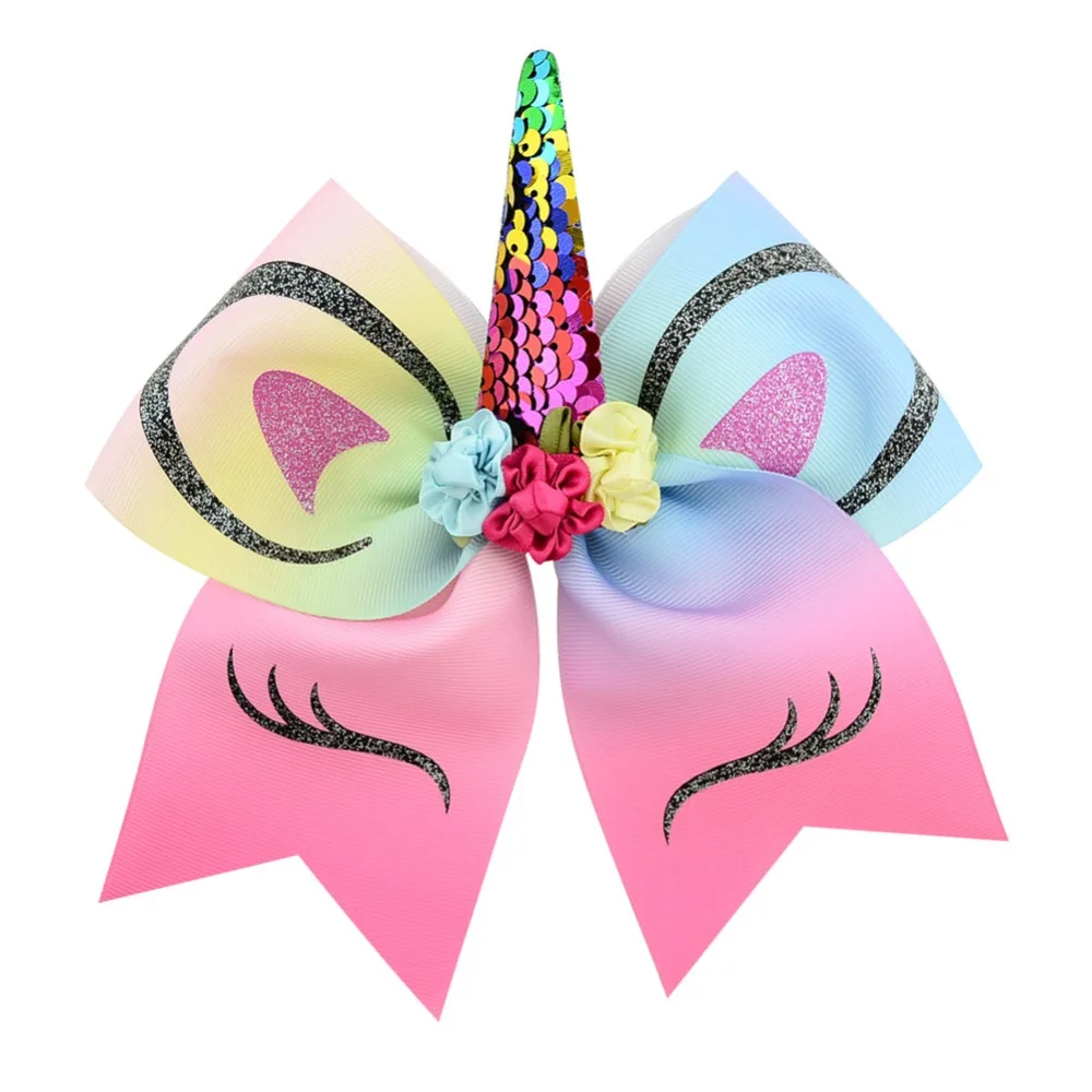 

1piece New 12 Colors Lovely Ear Bow With Elastic Hair Band Rope Boutique Ribbon Hair Bow With Unicorn Horn For Girls 870
