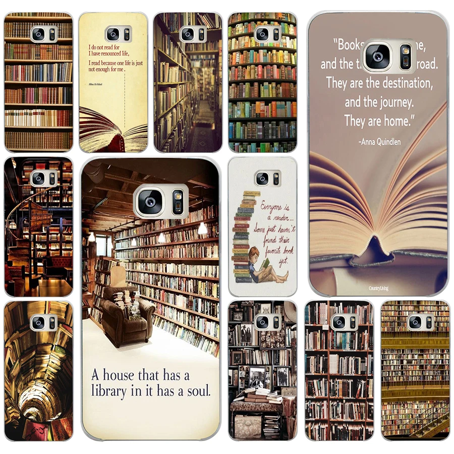 

239A Retro Book Shelf Bookshelf Library Hard Transparent Cover Case for Samsung Galaxy S4 S5 Mini S6 S6 S8 S9 edge plus S7 Edge