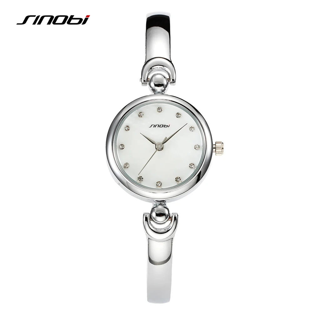 SINOBI Золотое Платье браслет часы Топ Элитный бренд для женщин Женева кварцевые часы женские наручные Relogio Feminino - Цвет: Sliver