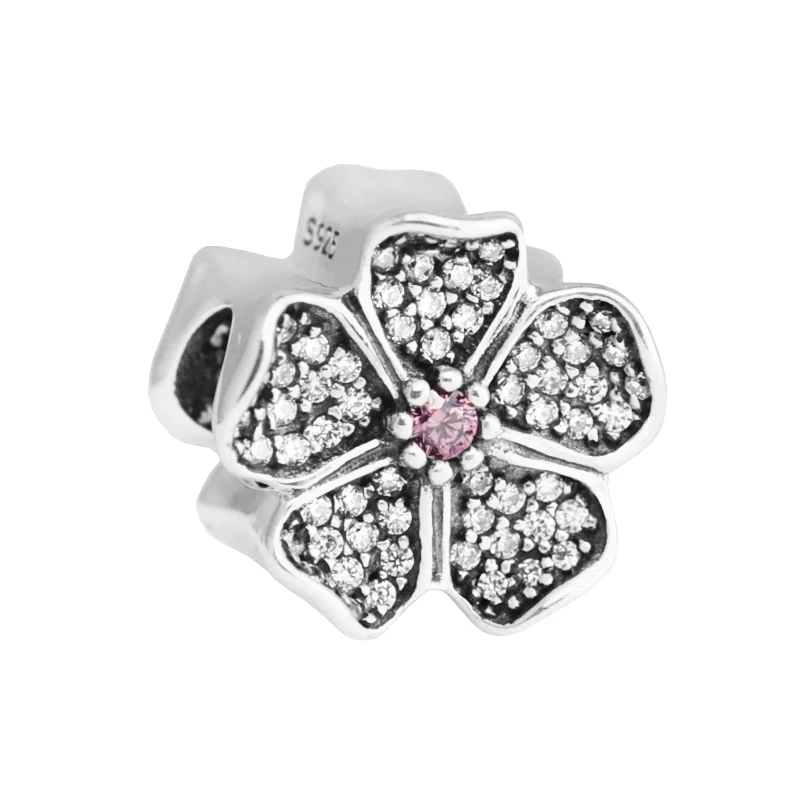 

Fits Pandora Charms Bracelets 925 Sterling-Silver-Jewelry Sparkling Apple Blossom Beads with Blush Pink Crystal Free Shipping