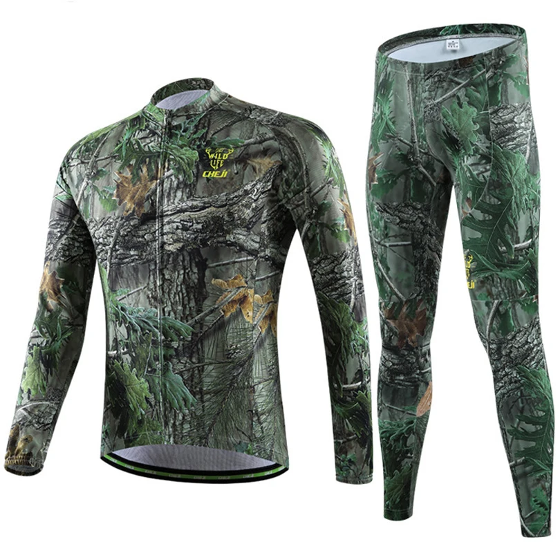 

Men Forest Camouflage Cheji Winter Cycling Clothing / Bike / Cycle / Bicycle Long Jersey Sets (Jersey And Pants)