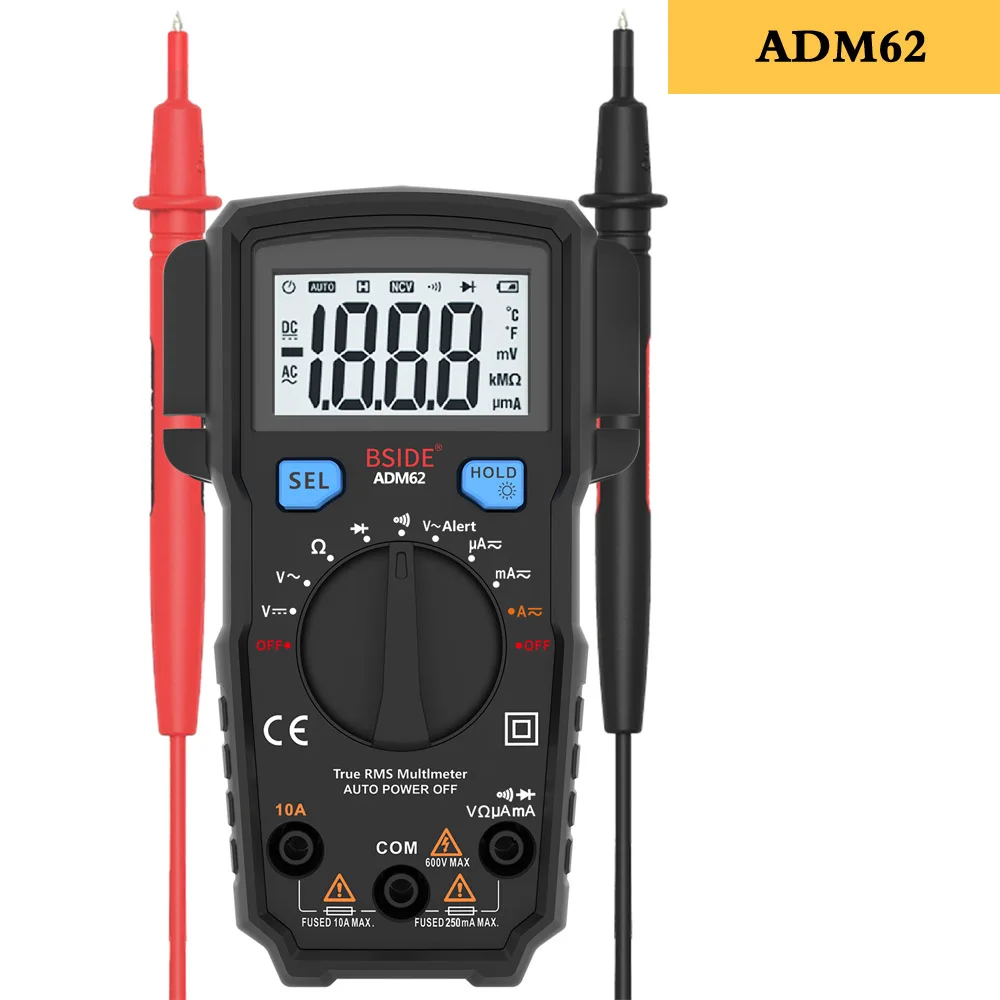 Мини цифровой мультиметр BSIDE ADM66 62 Автоматический диапазон True RMS DMM DC/AC Напряжение Ток Температура Емкость диод ом тестер - Цвет: ADM62