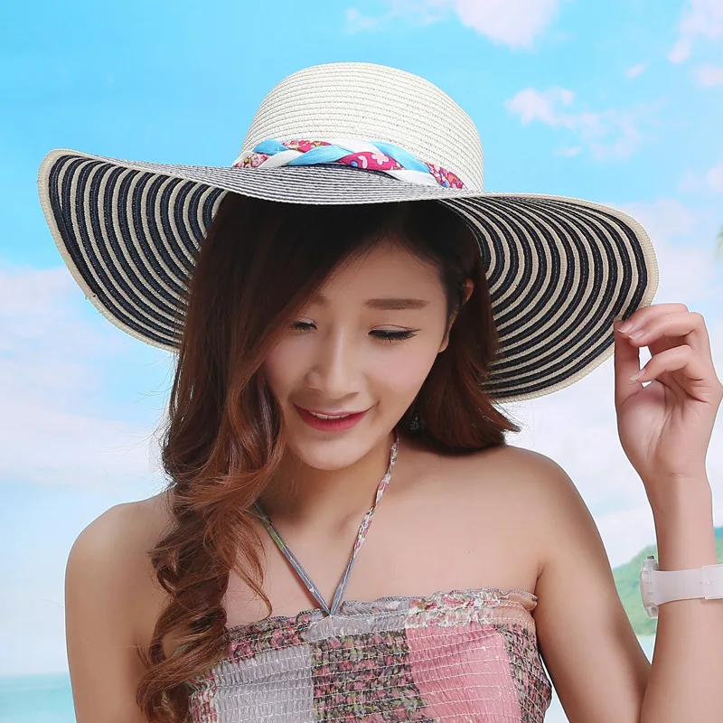 1 Pc الساخن المرأة سيدة مع واسعة حافة قبعة مرِنة الشمس شاطئ كاب Bowknot شاطئ كاب السيدات قبعة الشمس الصيف كبيرة قبعة لها حواف الأشعة فوق البنفسجية ...