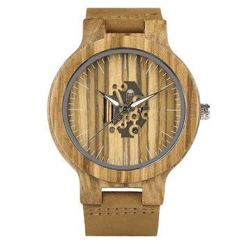

Black Ebony Creative Hollow Natural Wooden Men Watches Hand-made Fashion Unique Bamboo Quartz Watch Genuine Leather kol saati