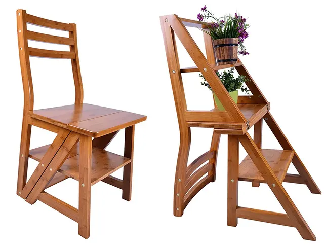 Smartlife Natural Wood Multi Functional Convertible Folding Library Smartlife Natural Wood Multi Functional Convertible Folding Library Ladder Chair Four Step Stool