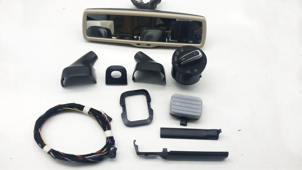 Автоматический головной светильник+ дождевой светильник, датчик стеклоочистителя+ черное или бежевое антибликовое зеркало заднего вида для VW Golf MK6 Tiguan Jetta 5
