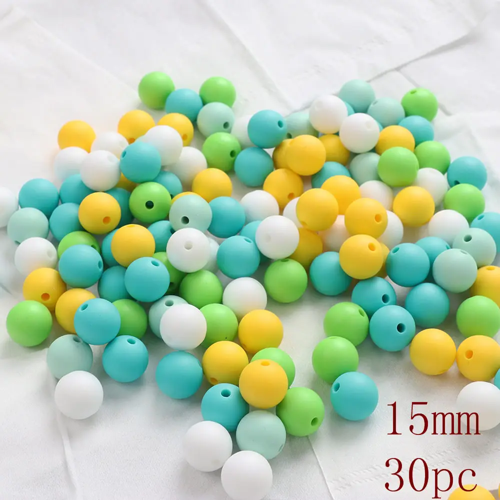 TYRY.HU 30pc Silicone Beads 15mm Pastel Yellow Teether Bead DIY Chew Necklace Charms Pacifier Clip Bead - Цвет: N30