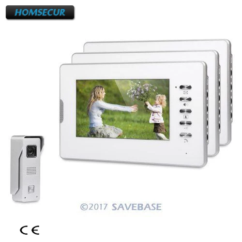 

HOMSECUR 7inch Video Door Intercom System With Quality Night-Vision with Color Images + 1 Camera + 3 Monitors