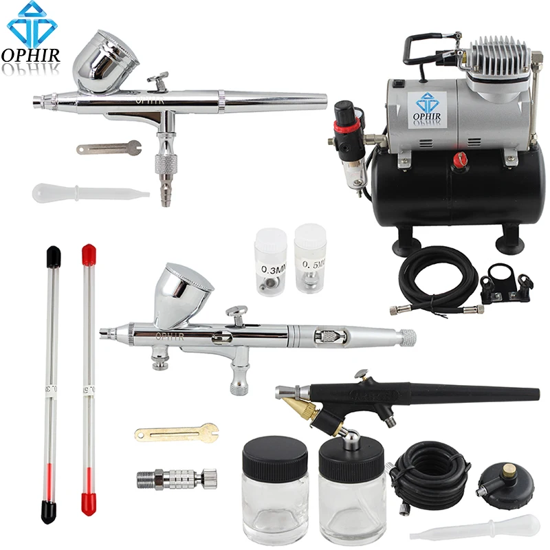 Набор кистей OPHIR 3 Airbrush с компрессором Air Tank Аэрограф пистолет для украшения