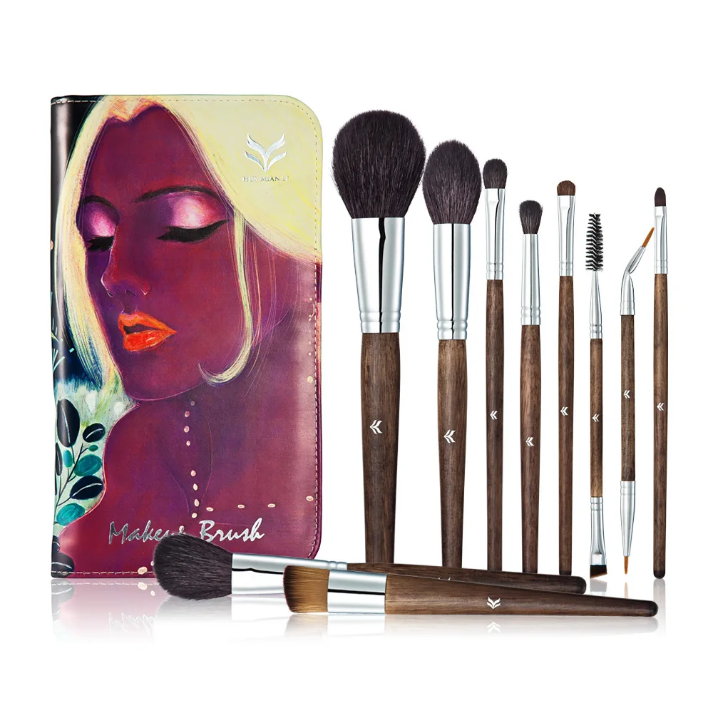 

Huamianli 10Pcs Cosmetic Makeup Brushes Set Blush Powder Foundation Eyeshadow Concealer Eyeliner Lip Make Up Brush Beauty Tools