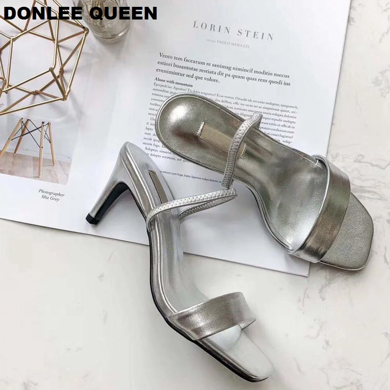 

2019 New Summer High Heel Sandals Slip On Women Shoes Fashion Narrow Band Ankle Wrap Sandal For Party Shoe Female Slides Slipper