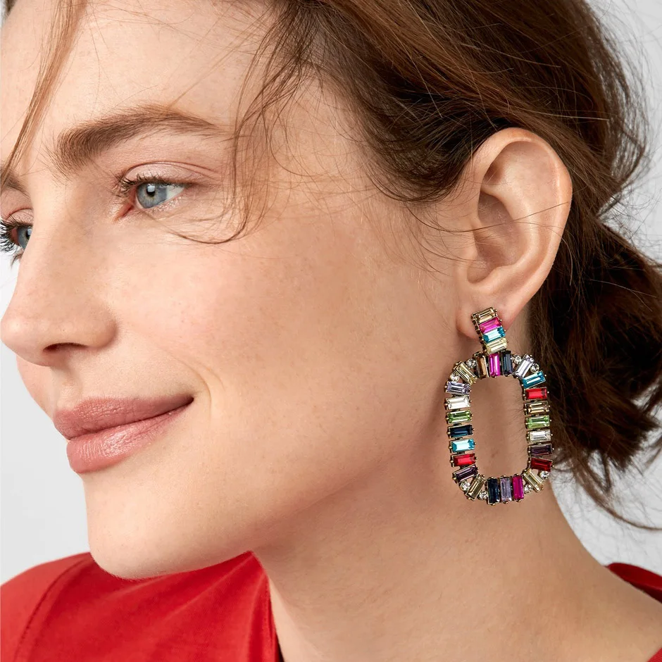 

Boho Wedding Statement Earrings Rhinestone Square Shaped Long Dangle Earrings Bijoux For Women Accessories Gifts