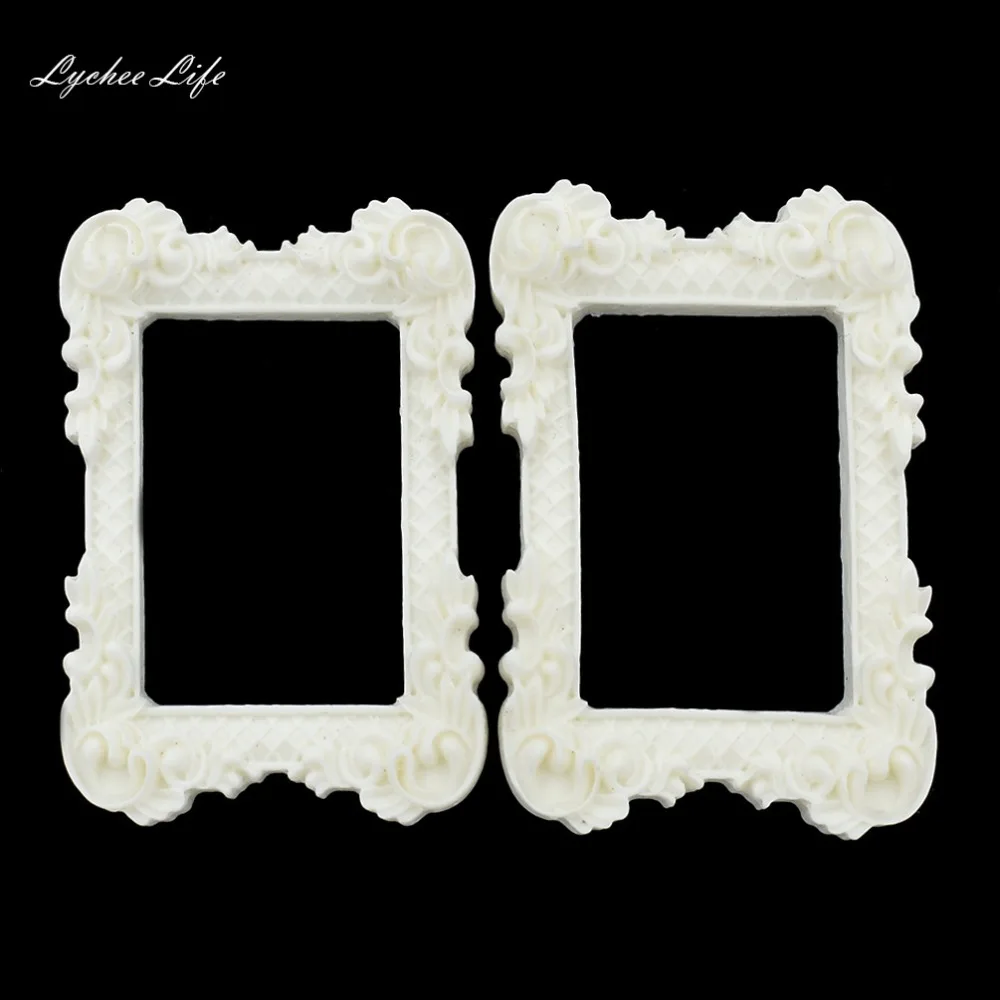 

2pcs White Plastic Dollhouse Miniature Art Picture Photo Painting Frame 5*3.4*0.6cm
