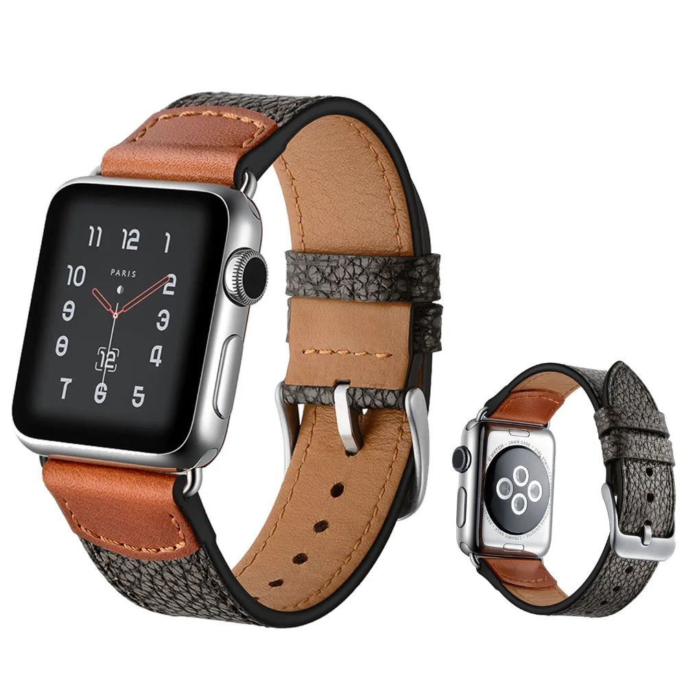 Ремешок из натуральной кожи для Apple watch band 44 мм 40 iwatch 42 38 браслет с каменным узором