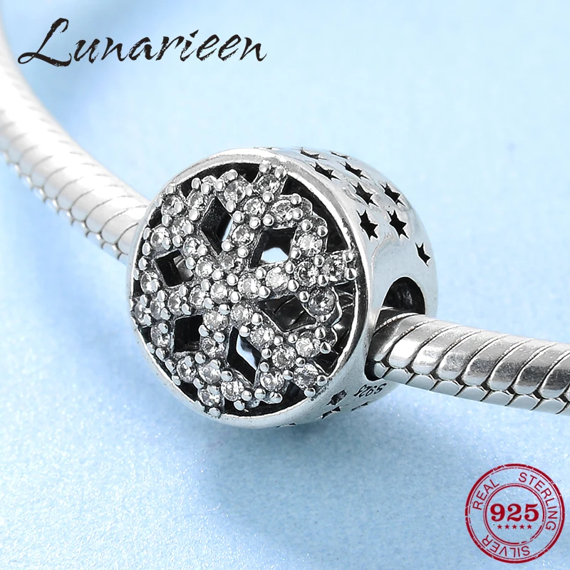 

Fashion luxury 925 Sterling Silver Round shape glisten Snowflake zircon Bead Fit Original Pandora Charm Bracelet Jewelry making