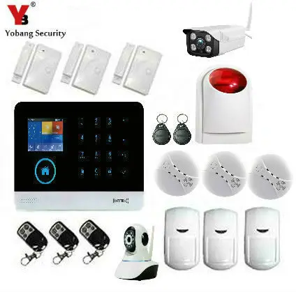 

YobangSecurity Touch Keypad Wireless GSM WiFi GPRS Intelligent Alarm Security System with Outdoor Video IP Camera Wireless Siren