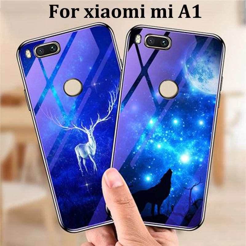 For xiaomi mi A1 case cover skin blue Tempered Glass back miA1 phone cases A 1 fundas capas | Мобильные телефоны и