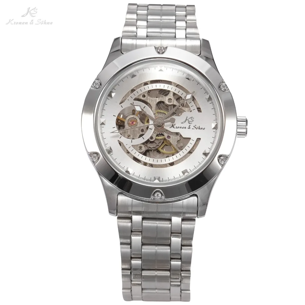 

Kronen Sohne NAVIGATOR Series Stainless Steel Silver Case Skeleton Dial Automatic Mechanical Male Business Wrist Watch /